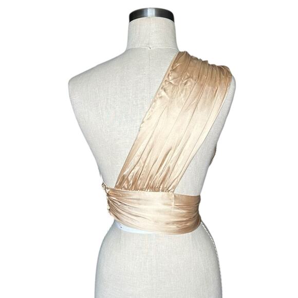 NAKD NA-KD Beige Gold Satin One Shoulder Crop Top Women's Size XS 34 Glam - Picture 3 of 7